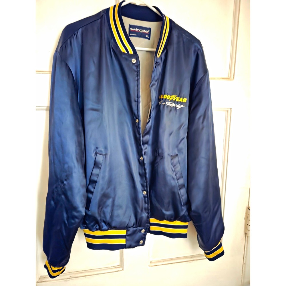 Swingster Goodyear #1 in Racing Men's Bomber Jacket Blue Yellow XL